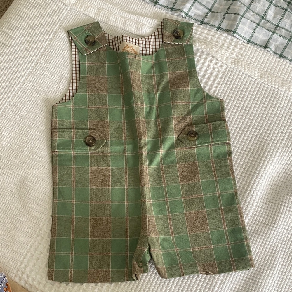 The Beaufort Bonnet Company Green and Brown Plaid Overalls